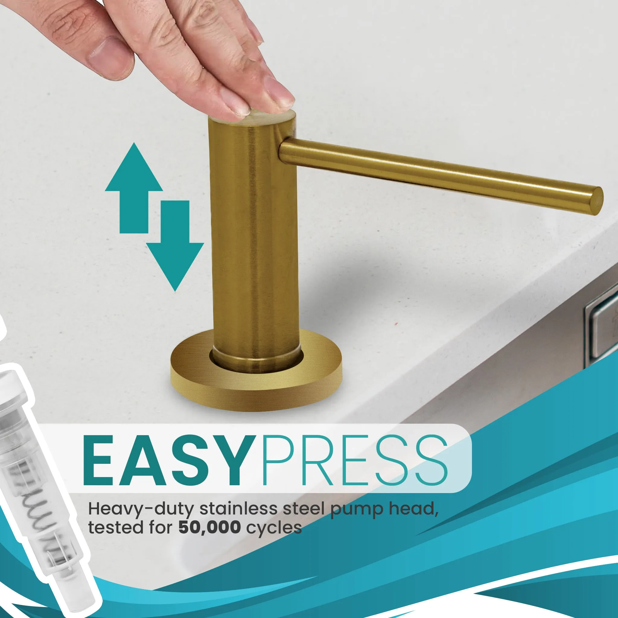 Soap Dispenser for Kitchen Sink, Classic Bronze Metpure Stainless Steel Countertop Pump with Below Counter Built in Refillable 17oz. Bottle for Soap / Lotion