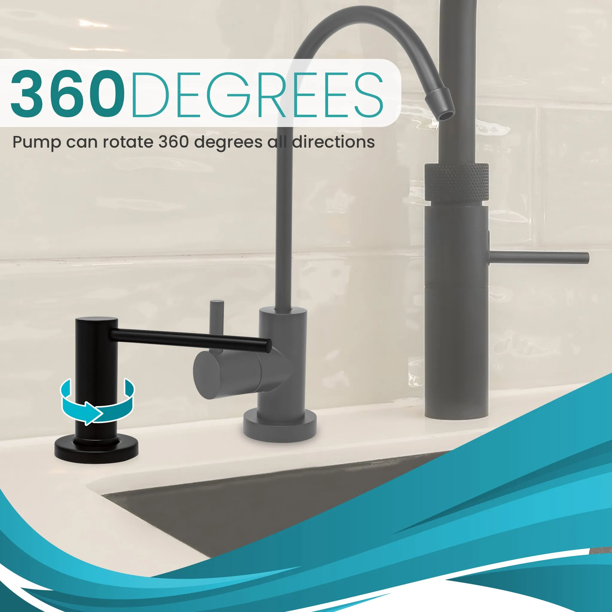 Soap Dispenser for Kitchen Sink, Matte Black Metpure Stainless Steel Countertop Pump with Below Counter Built in Refillable 17oz. Bottle for Soap / Lotion