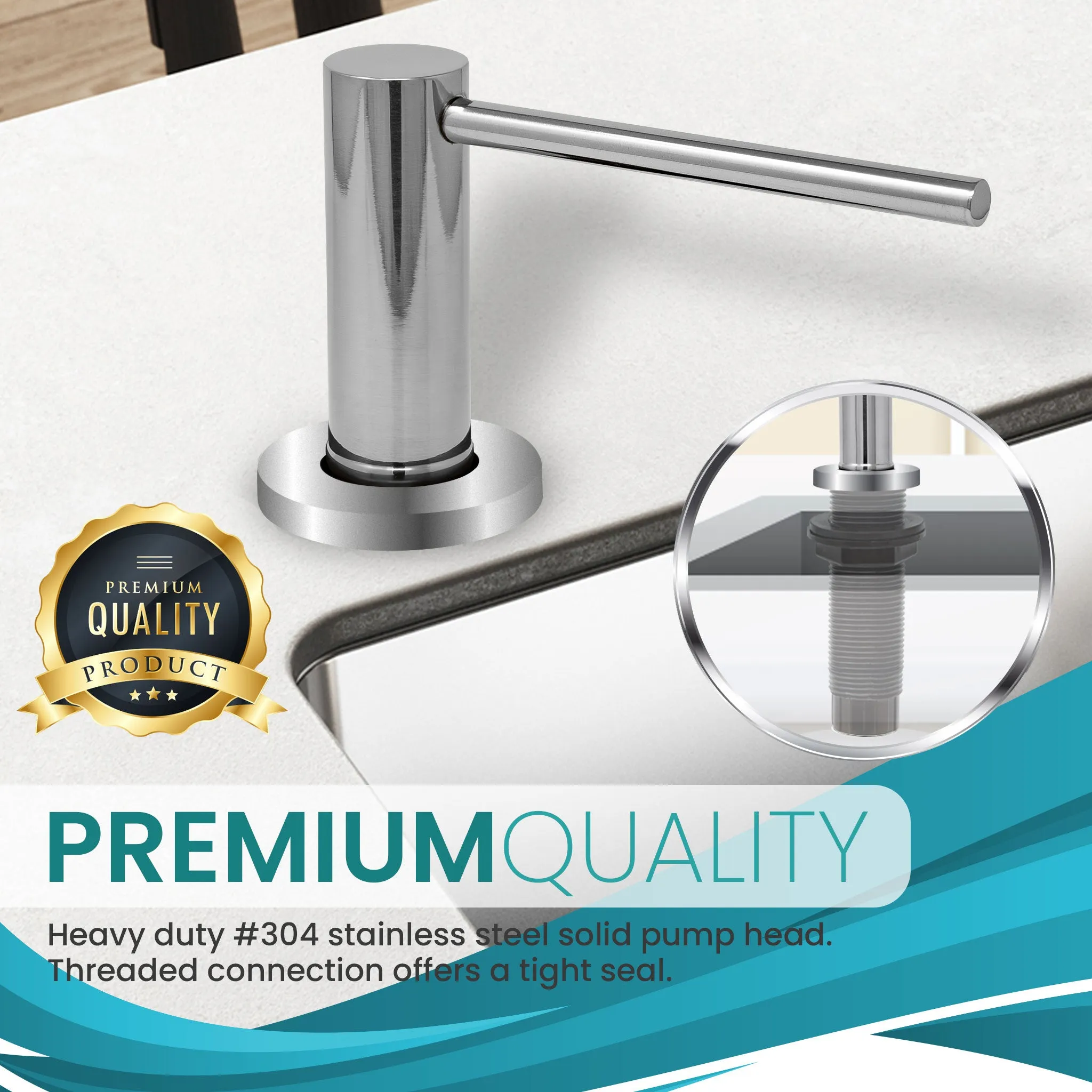 Soap Dispenser for Kitchen Sink, Metpure Stainless Steel Countertop Pump with Below Counter Built in Refillable 17oz. Bottle for Soap / Lotion