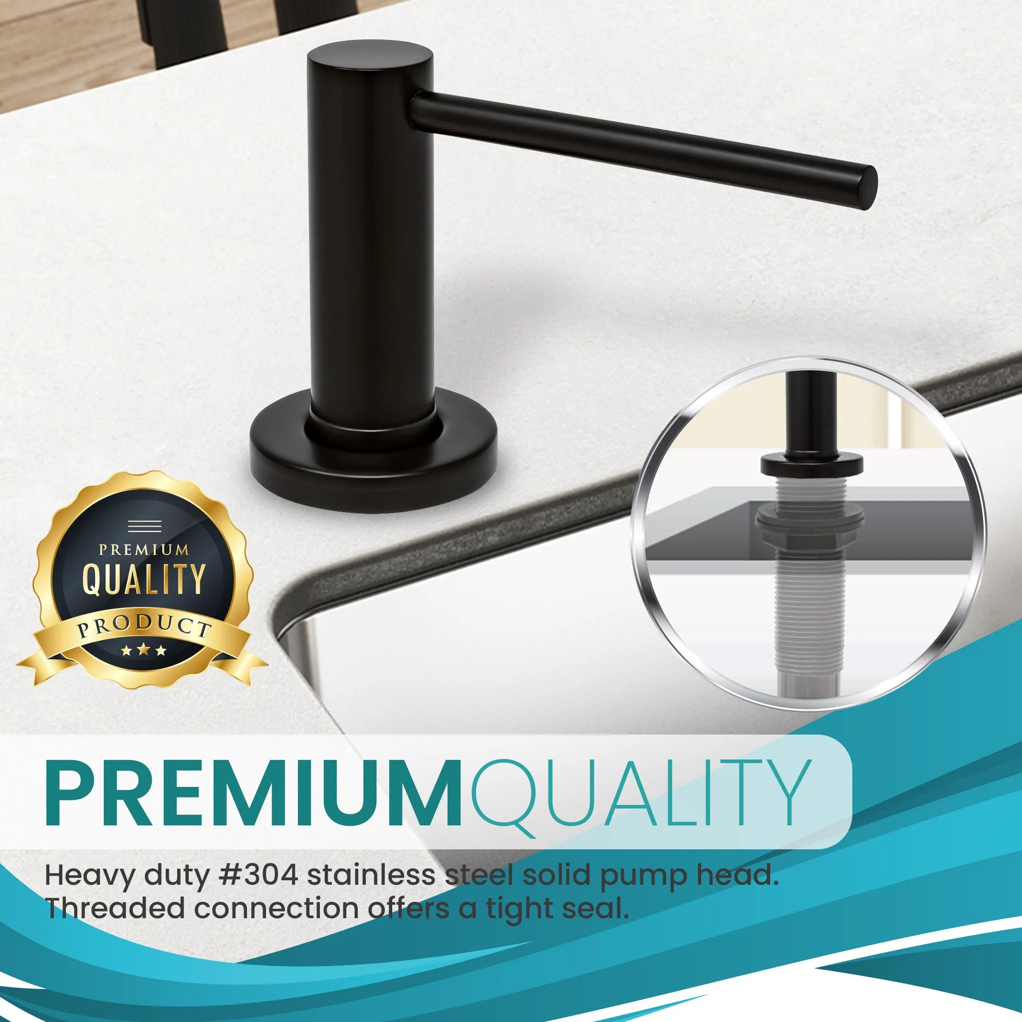 Soap Dispenser for Kitchen Sink, Metpure Stainless Steel Countertop Pump with Below Counter Built in Refillable 17oz. Bottle for Soap / Lotion