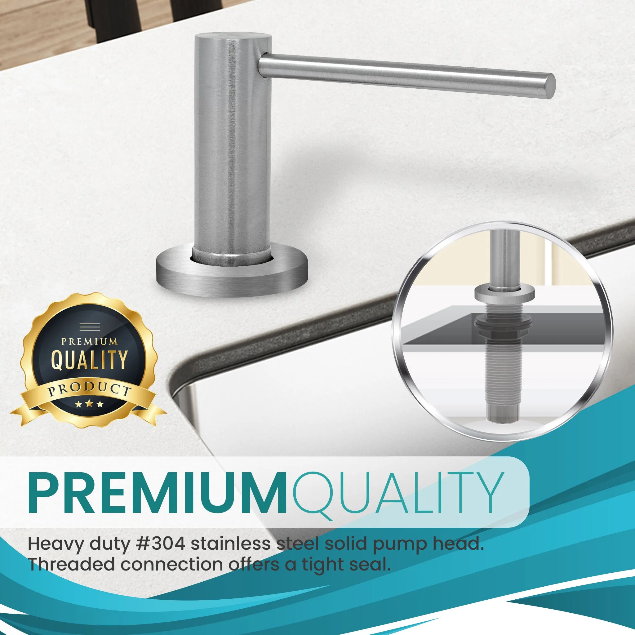 Soap Dispenser for Kitchen Sink, Metpure Stainless Steel Countertop Pump with Below Counter Built in Refillable 17oz. Bottle for Soap / Lotion