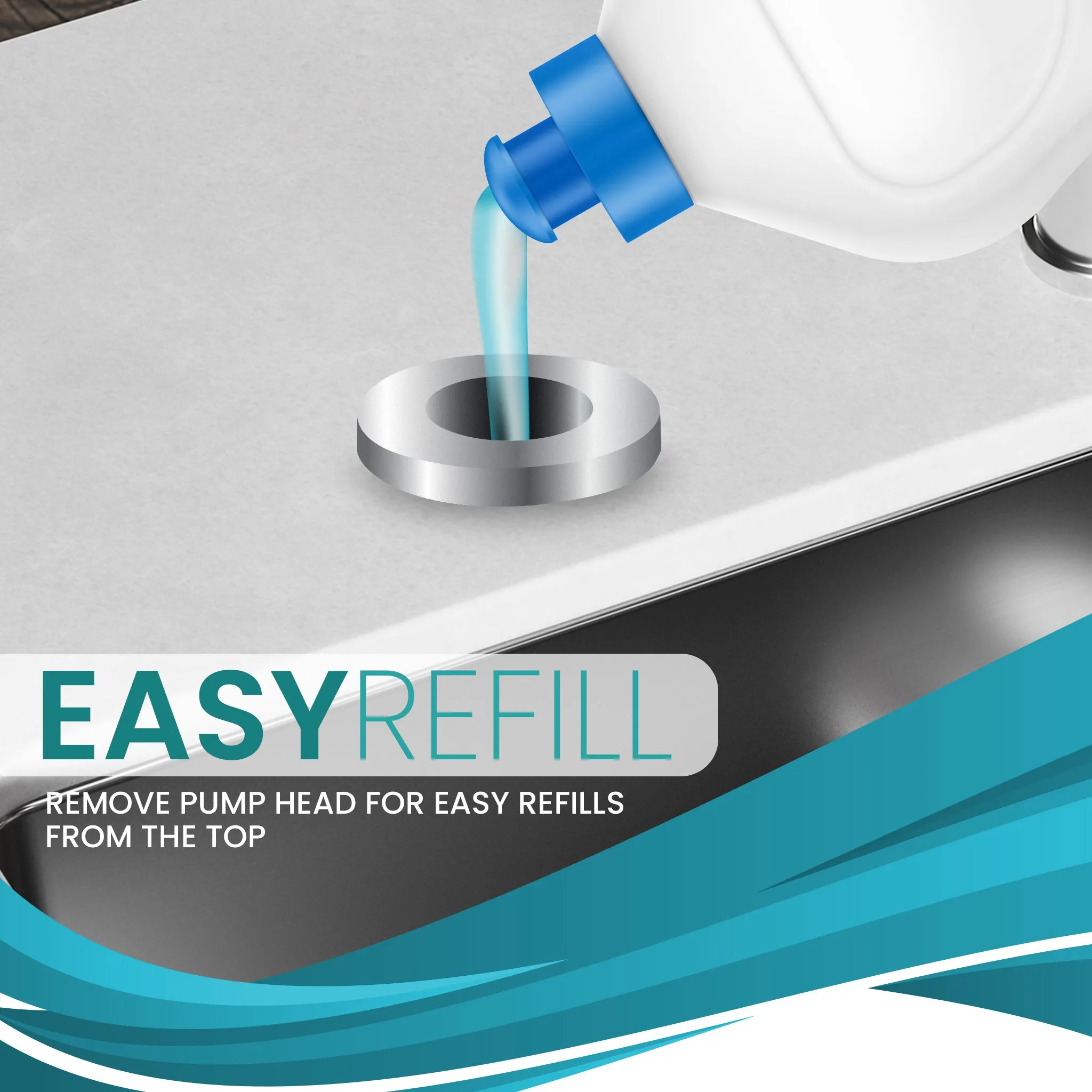 Soap Dispenser for Kitchen Sink, Metpure Stainless Steel Countertop Pump with Below Counter Built in Refillable 17oz. Bottle for Soap / Lotion