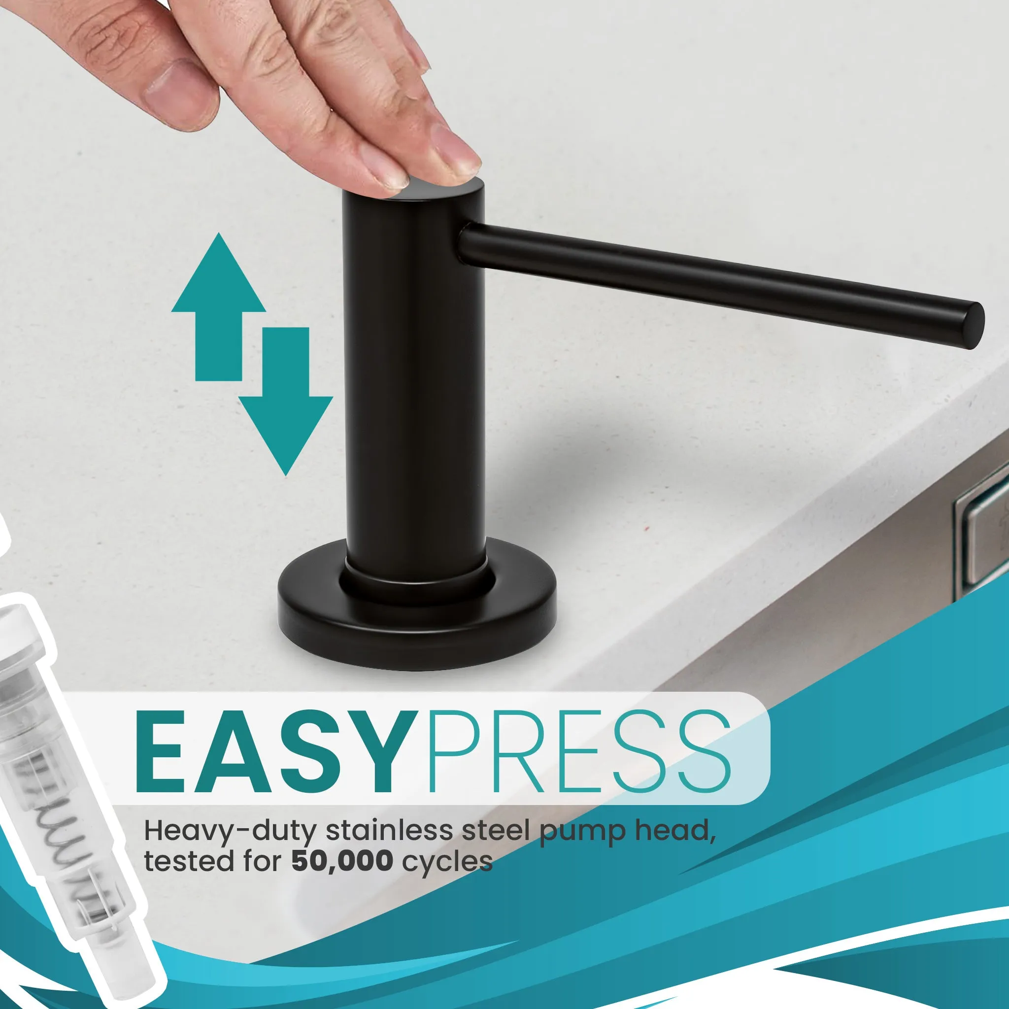Soap Dispenser for Kitchen Sink, Metpure Stainless Steel Countertop Pump with Below Counter Built in Refillable 17oz. Bottle for Soap / Lotion