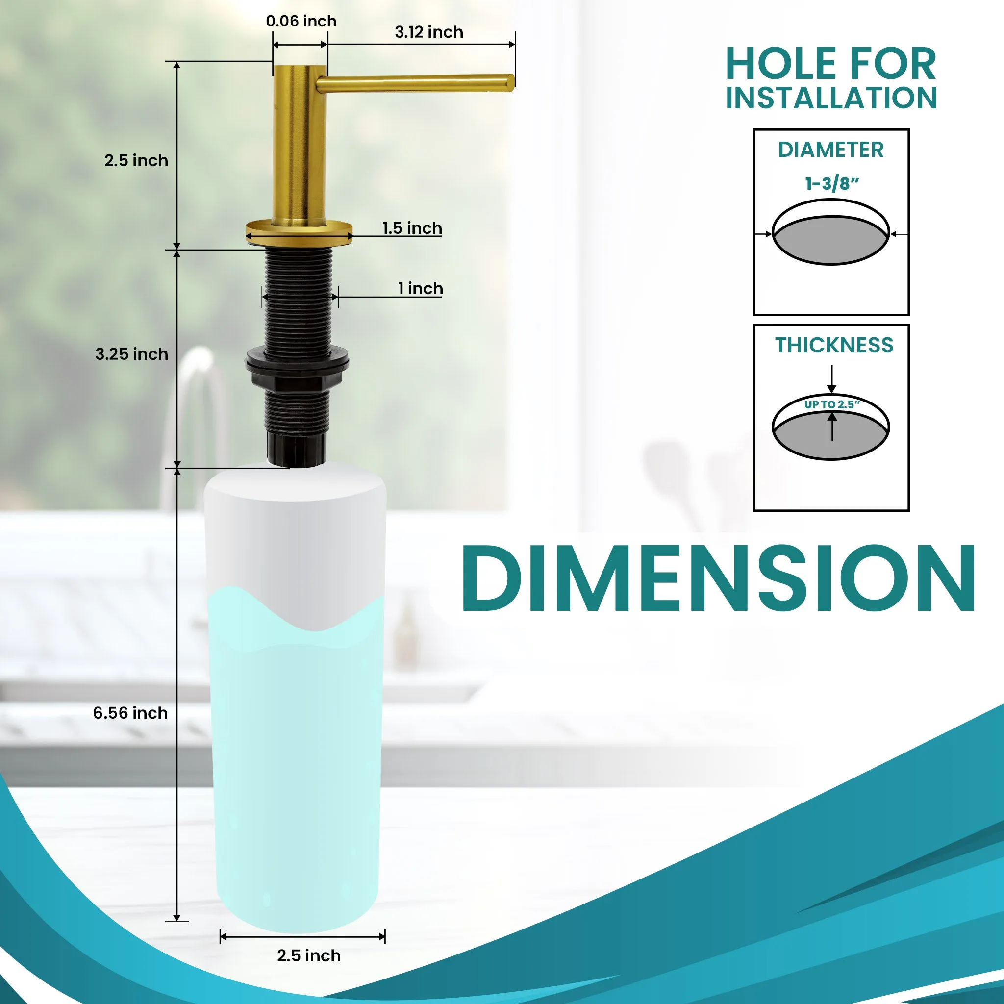 Soap Dispenser for Kitchen Sink, Metpure Stainless Steel Countertop Pump with Below Counter Built in Refillable 17oz. Bottle for Soap / Lotion
