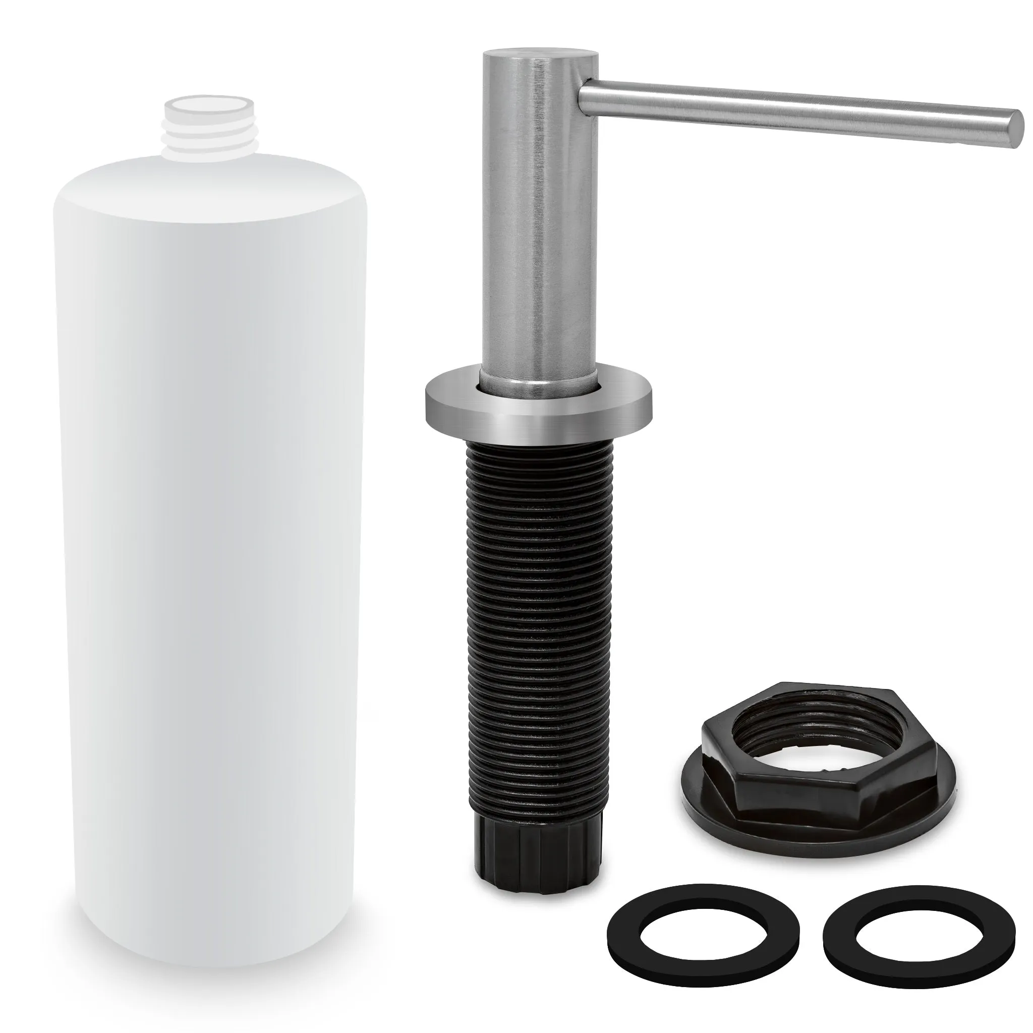 Soap Dispenser for Kitchen Sink, Metpure Stainless Steel Countertop Pump with Below Counter Built in Refillable 17oz. Bottle for Soap / Lotion