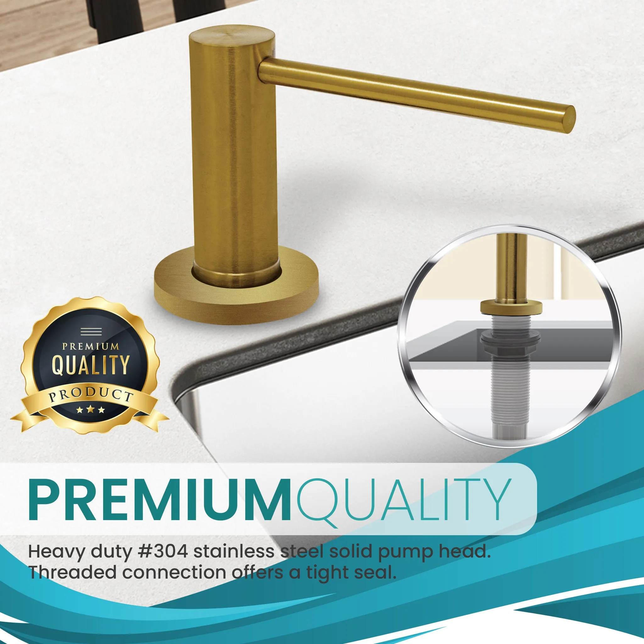 Soap Dispenser for Kitchen Sink, Metpure Stainless Steel Countertop Pump with Below Counter Built in Refillable 17oz. Bottle for Soap / Lotion