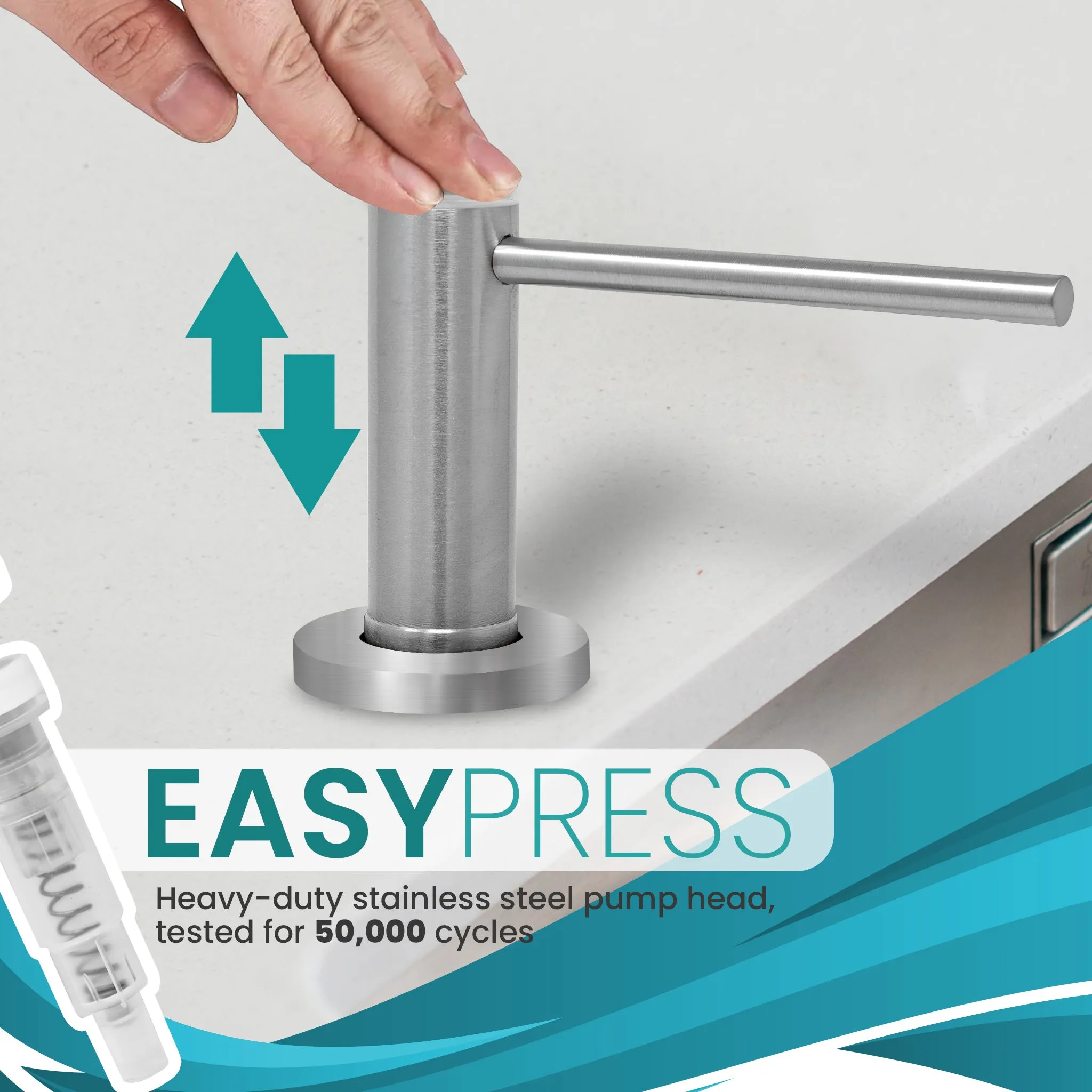 Soap Dispenser for Kitchen Sink, Metpure Stainless Steel Countertop Pump with Below Counter Built in Refillable 17oz. Bottle for Soap / Lotion