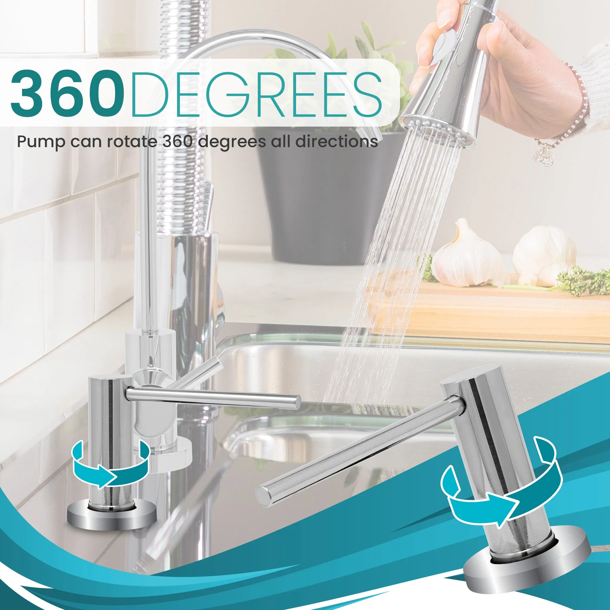 Soap Dispenser for Kitchen Sink, Metpure Stainless Steel Countertop Pump with Below Counter Built in Refillable 17oz. Bottle for Soap / Lotion