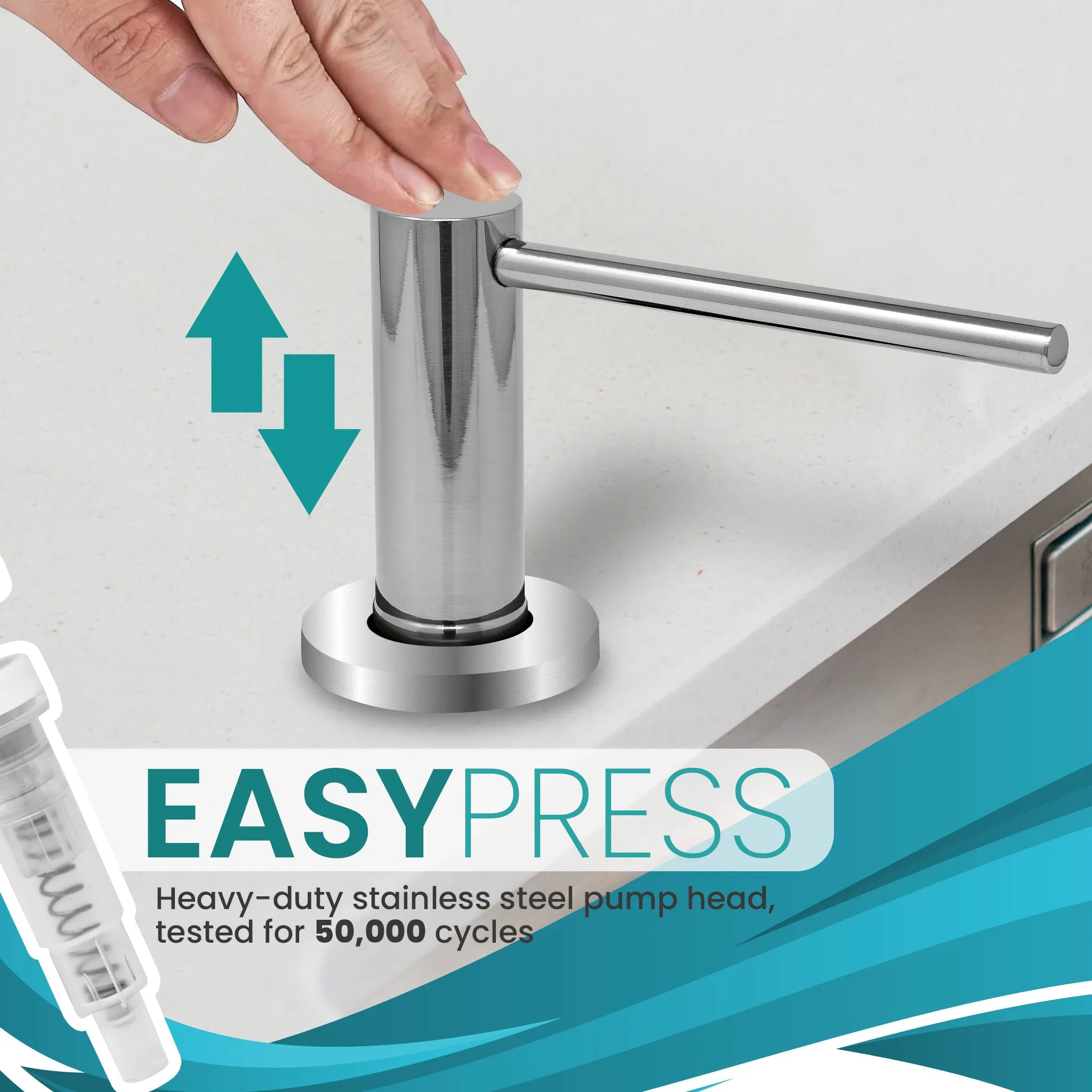 Soap Dispenser for Kitchen Sink, Metpure Stainless Steel Countertop Pump with Below Counter Built in Refillable 17oz. Bottle for Soap / Lotion