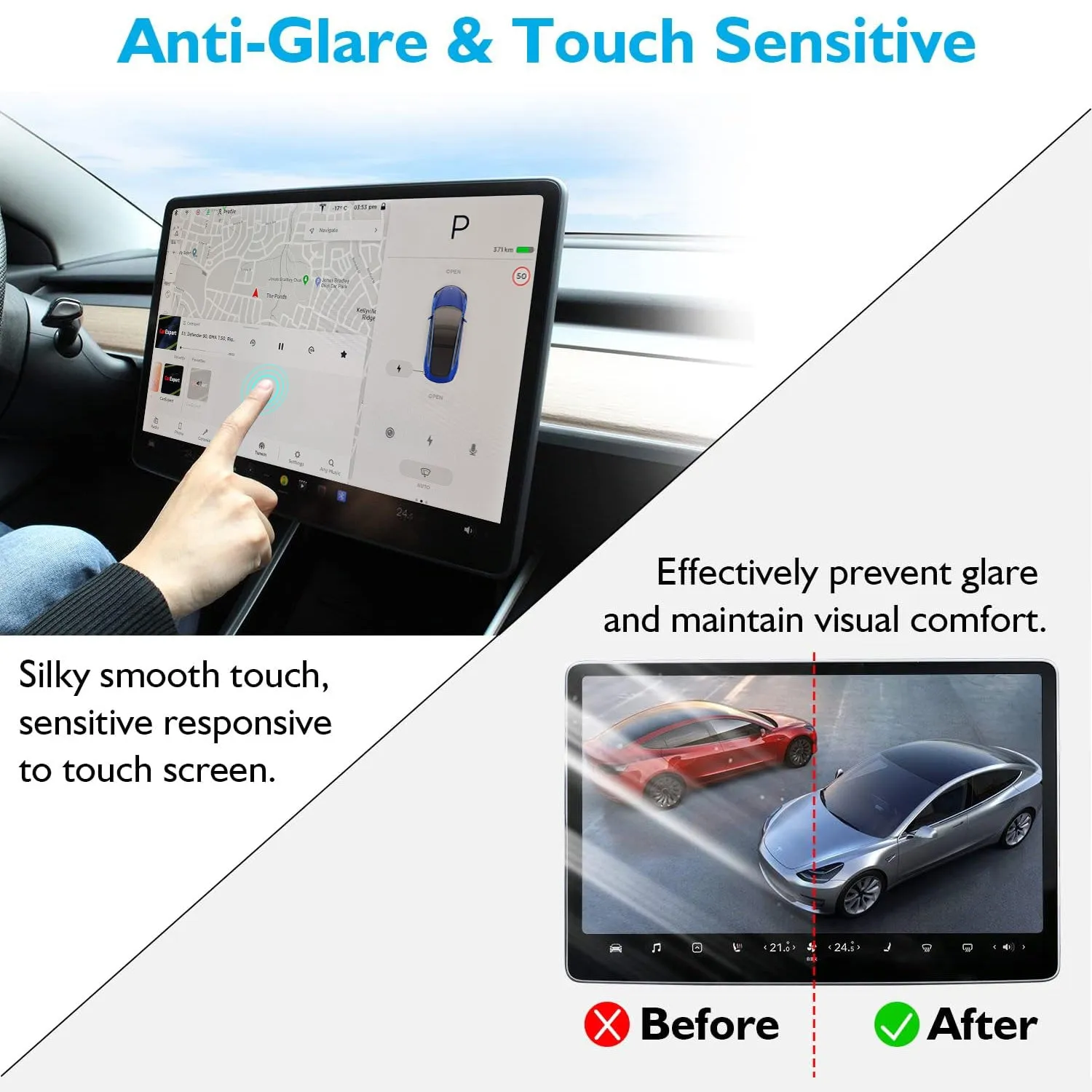 Tesla Model 3/Y 15'' Touchscreen Protector HD Clear Tempered Glass