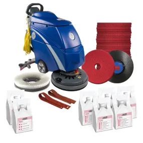 Trusted Clean 'Dura 18HD' Electric Walk Behind Floor Scrubber Package w/ Pads, Chemicals & Accessories