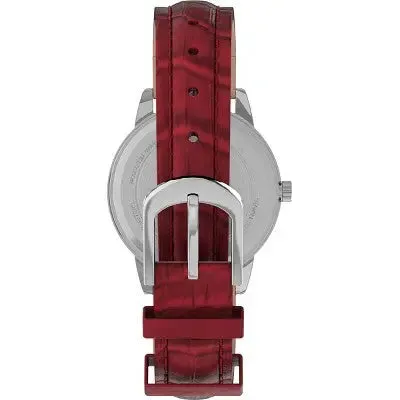 Women's Timex Easy Reader  Watch with Leather Strap - Silver/Red TW2P68700JT